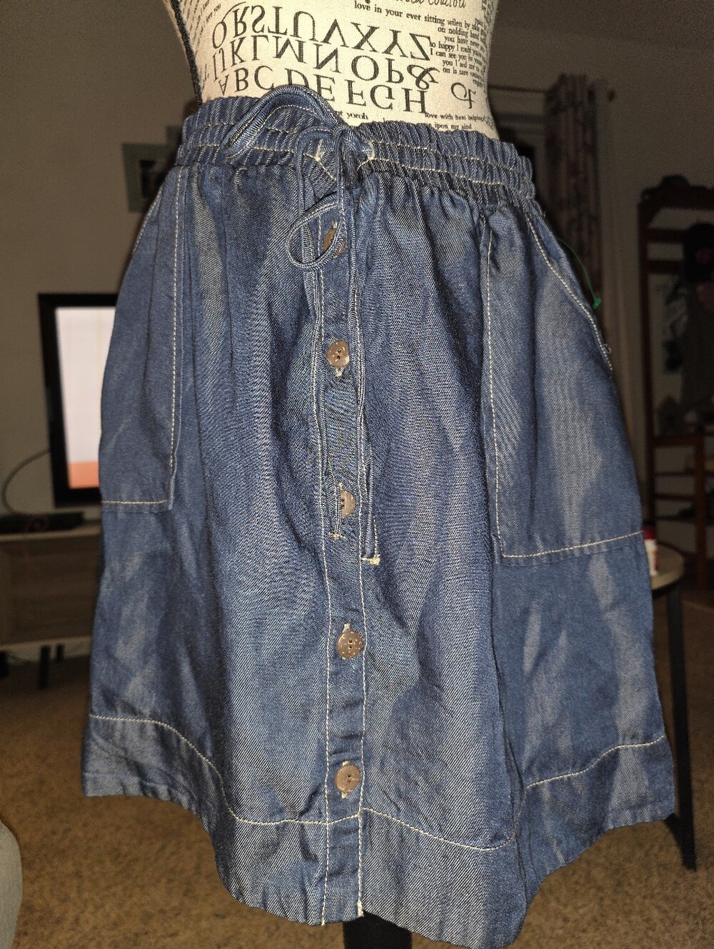 Universal Thread Blue Denim Button-Front Skater Skirt